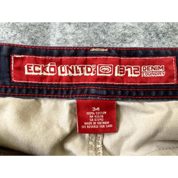 Vintage Y2K Ecko UNLTD Shorts Cargo Mens 34W Beige Surfer Skater Outdoors Hiking - Picture 2 of 6